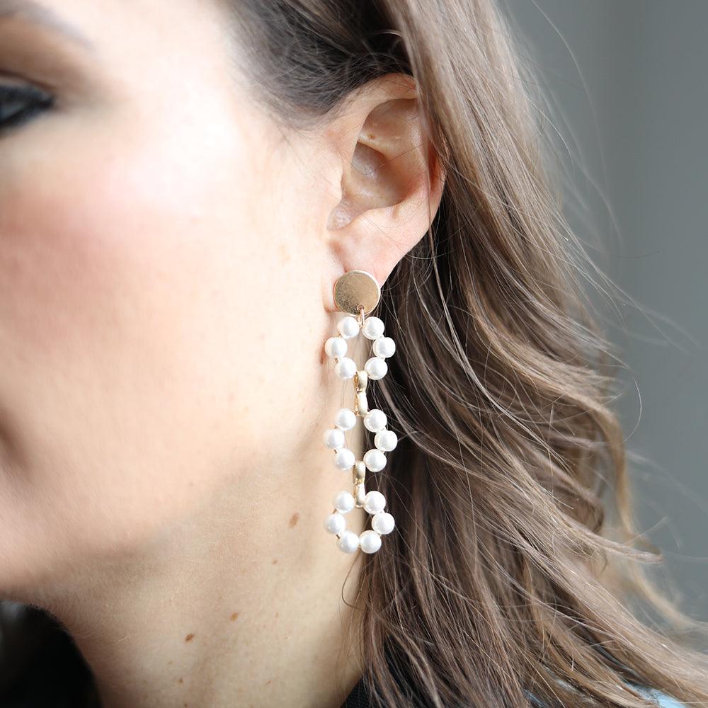 Liz Pearl Studded Drop Earrings in Ivory - Canvas Style