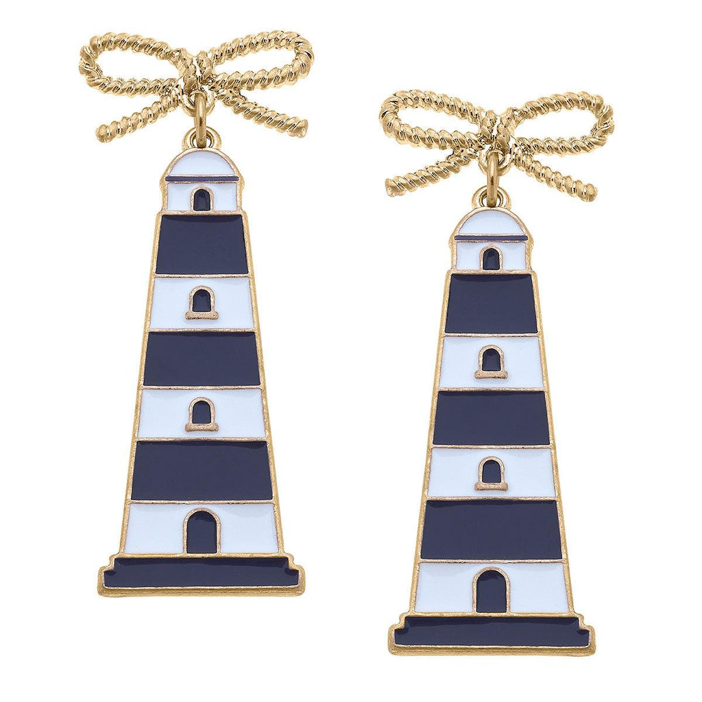 Luna Enamel Lighthouse Earrings in Navy & White - Canvas Style