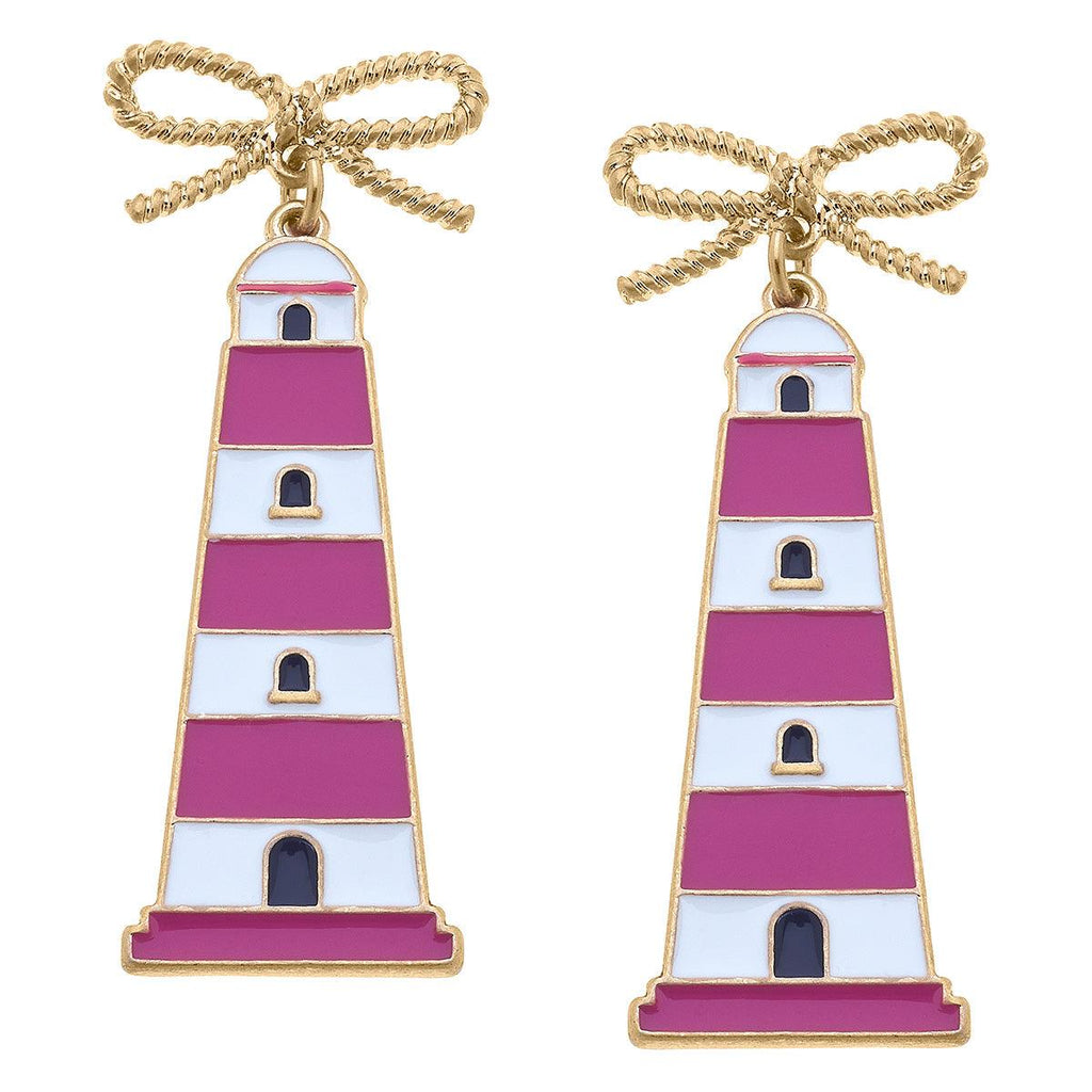 Luna Enamel Lighthouse Earrings in Pink & Navy - Canvas Style