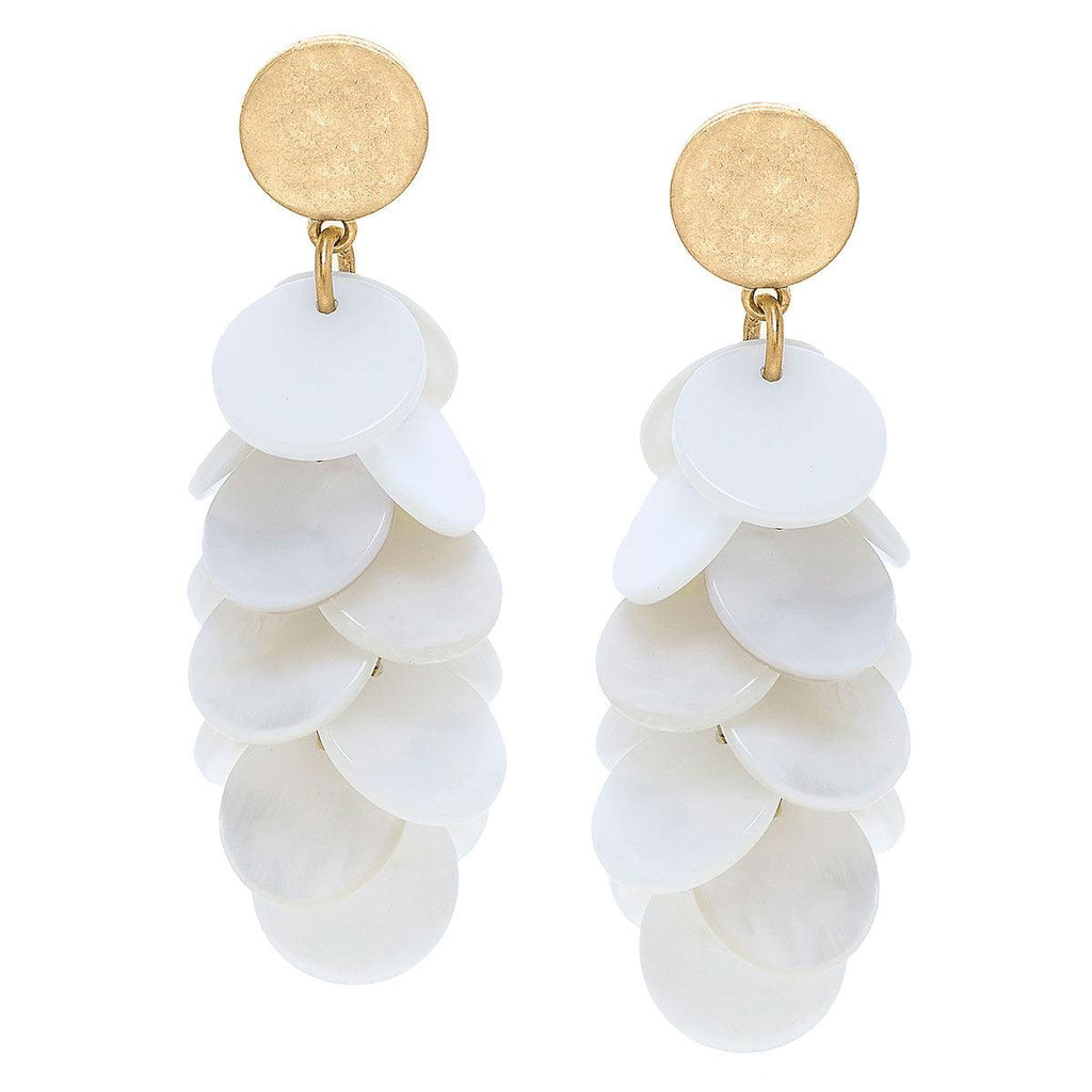 Naya Pearl Disc Cluster Statement Earrings in Mother of Pearl - Canvas Style