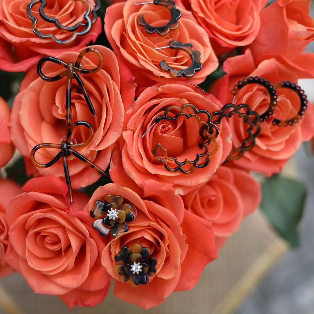 Pixie Resin & Rhinestone Flower Stud Earrings in Tortoise - Canvas Style