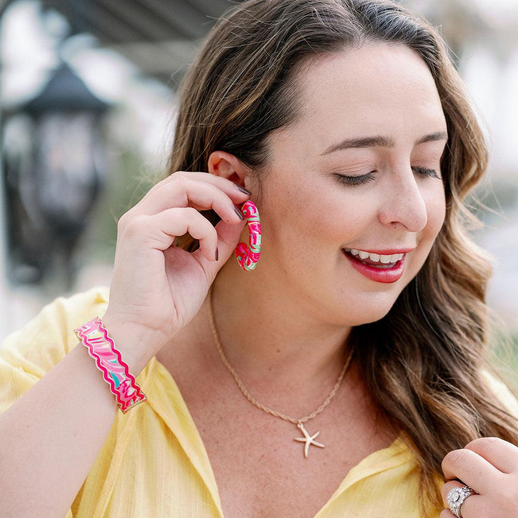Reese Tropical Statement Hoop Earrings in Pink - Canvas Style