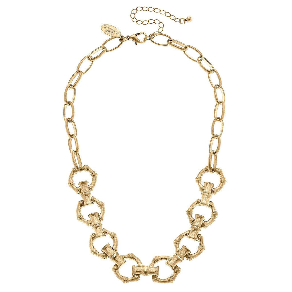 Ryleigh Bamboo Linked Chain Necklace in Worn Gold - Canvas Style