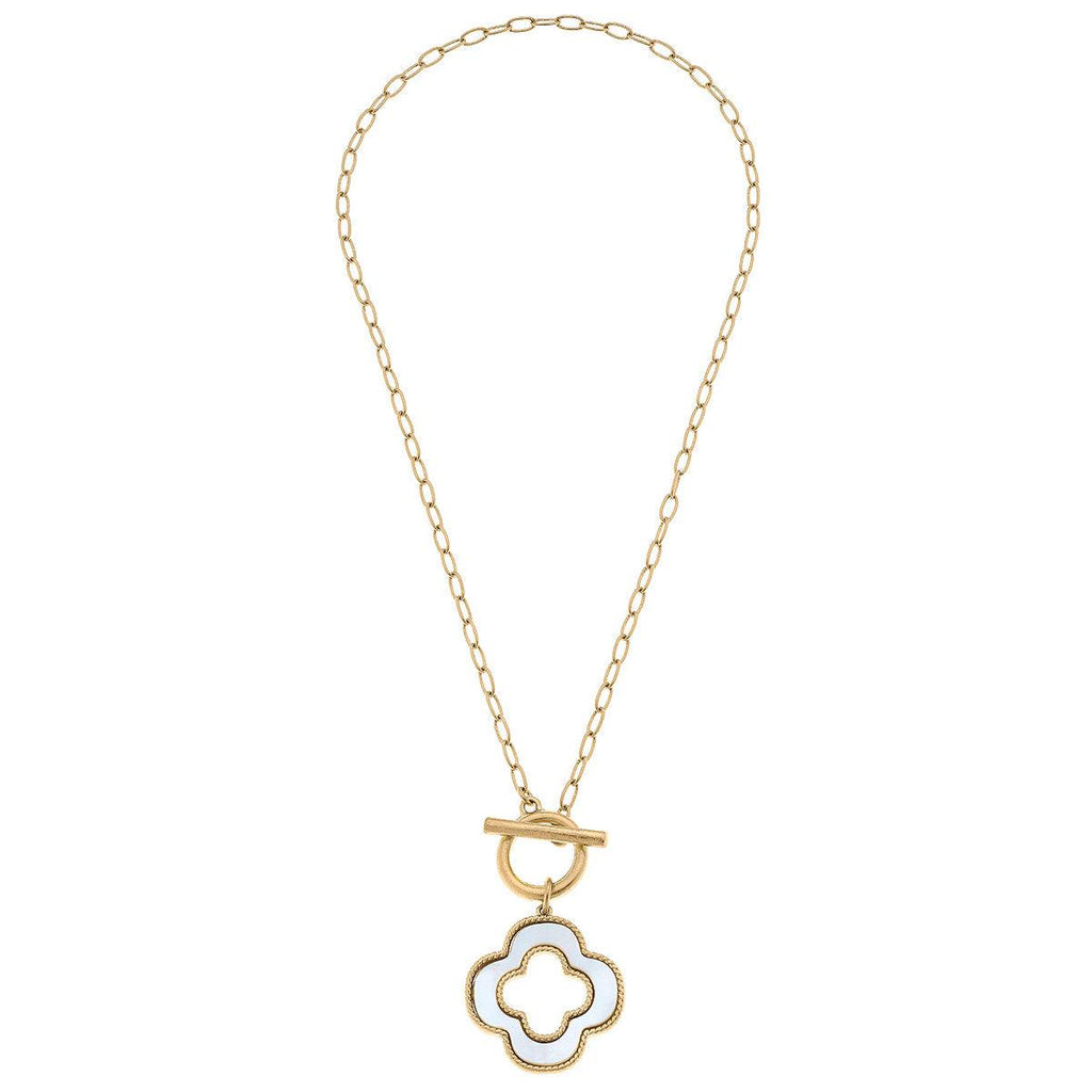 Sadie Clover T-Bar Necklace in Mother of Pearl - Canvas Style
