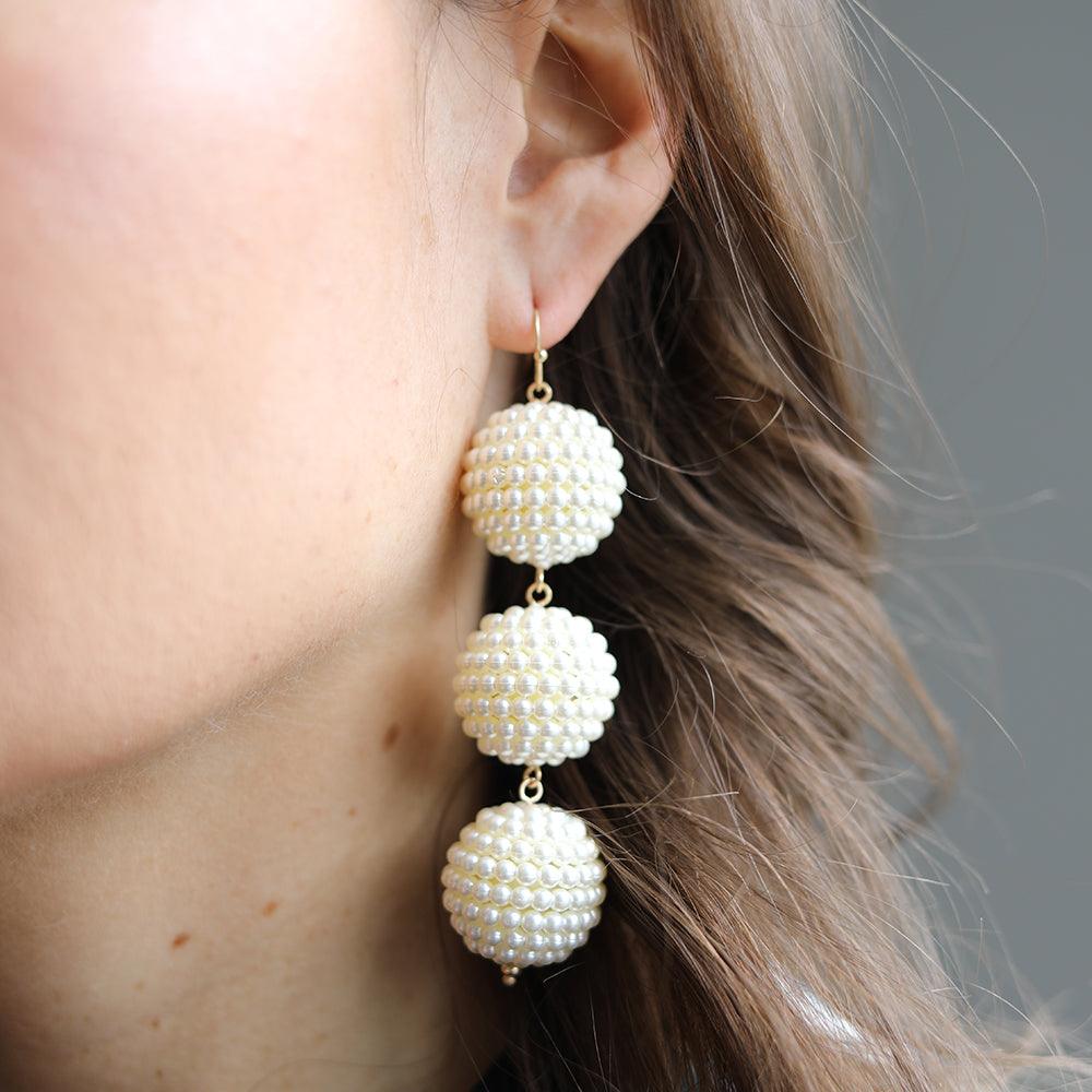 Sally Pearl-Beaded Drop Earrings in Ivory - Canvas Style