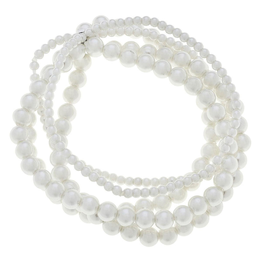 Theresa Pearl Multi Strand Stretch Bracelet in Ivory - Canvas Style