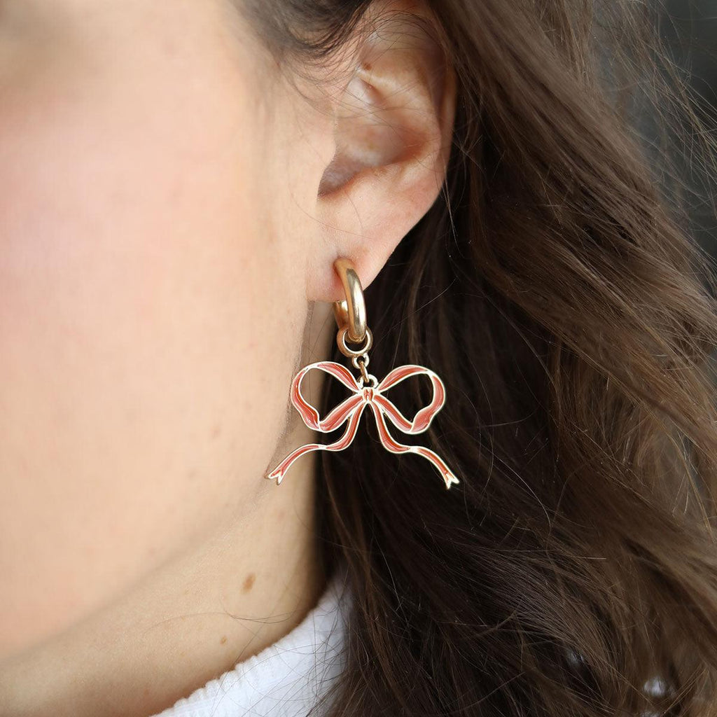 Veronica Game Day Bow Enamel Earrings in Burnt Orange - Canvas Style