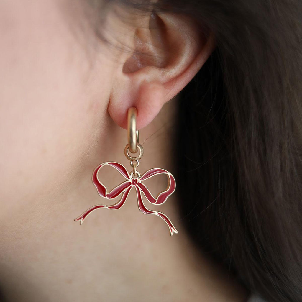 Veronica Game Day Bow Enamel Earrings in Crimson - Canvas Style
