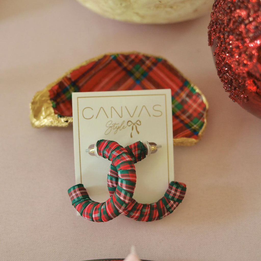 Wrenley Tartan Decoupage Oyster Ring Dish in Red & Green - Canvas Style
